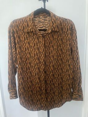 Animal Print Button Up Blouse Size S Long Sleeve Lightweight